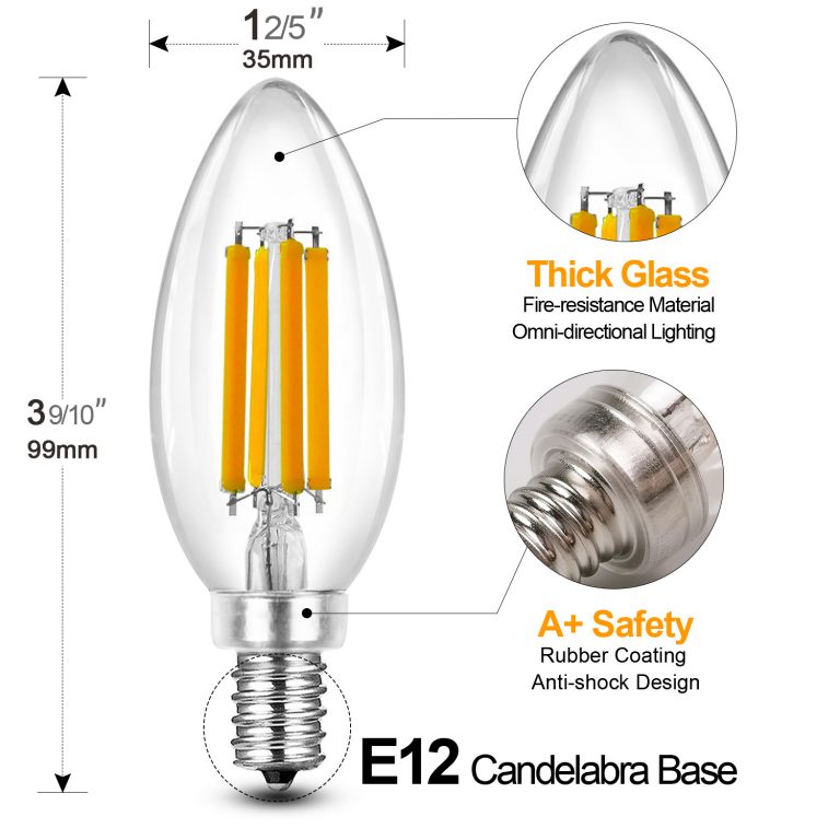 Dimmable Candelabra LED Light Bulbs, 806 Lumen, 5.5 Watt, 2700K Warm