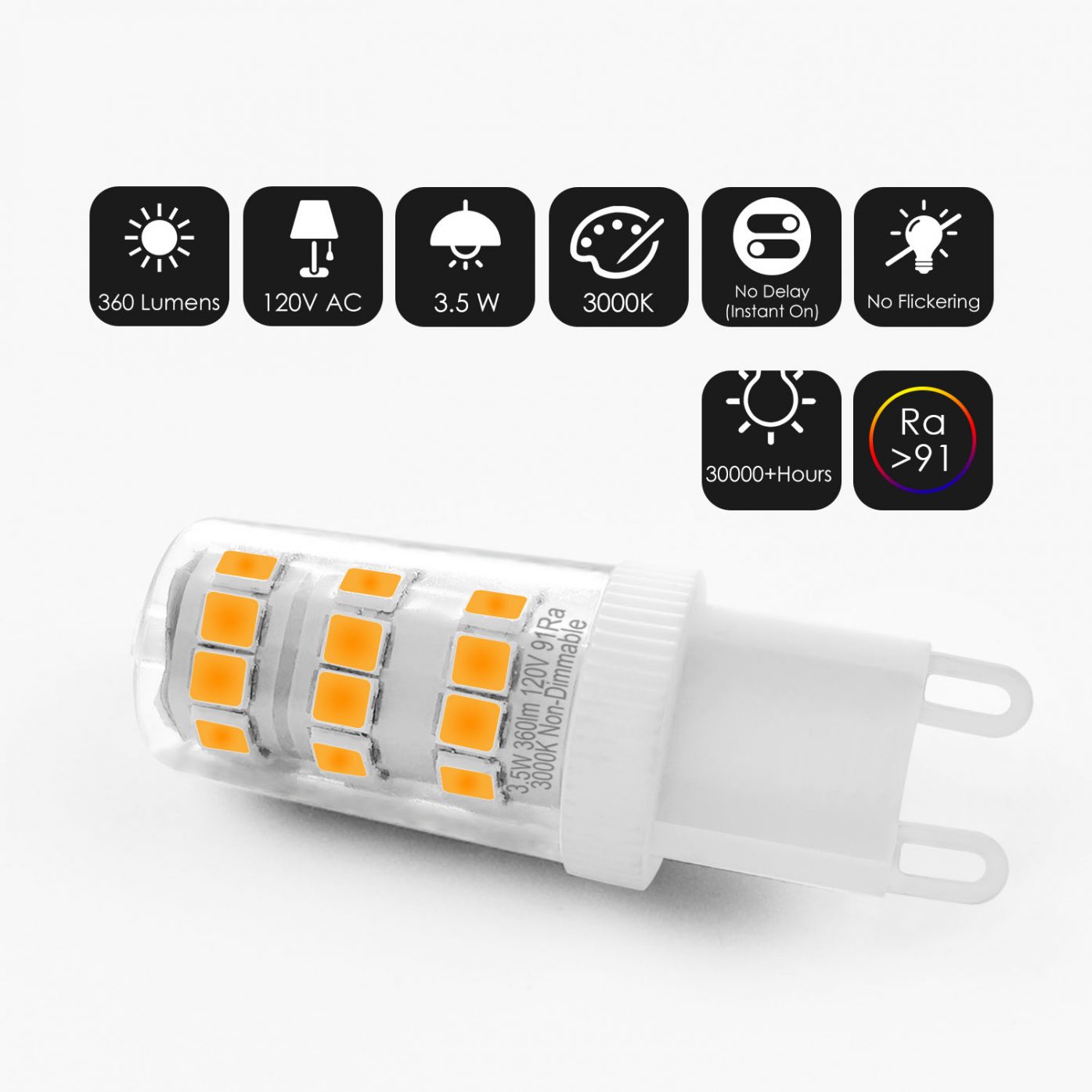 High CRI G9 LED Light Bulbs FlickerFree 10 Pack LEDMUNDO 360 Lumens