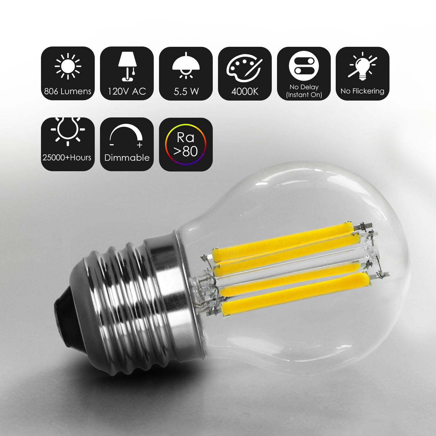 LEDMUNDO 806 Lumen LED Edison Light Bulbs, 5.5 Watt, Fully Dimmable