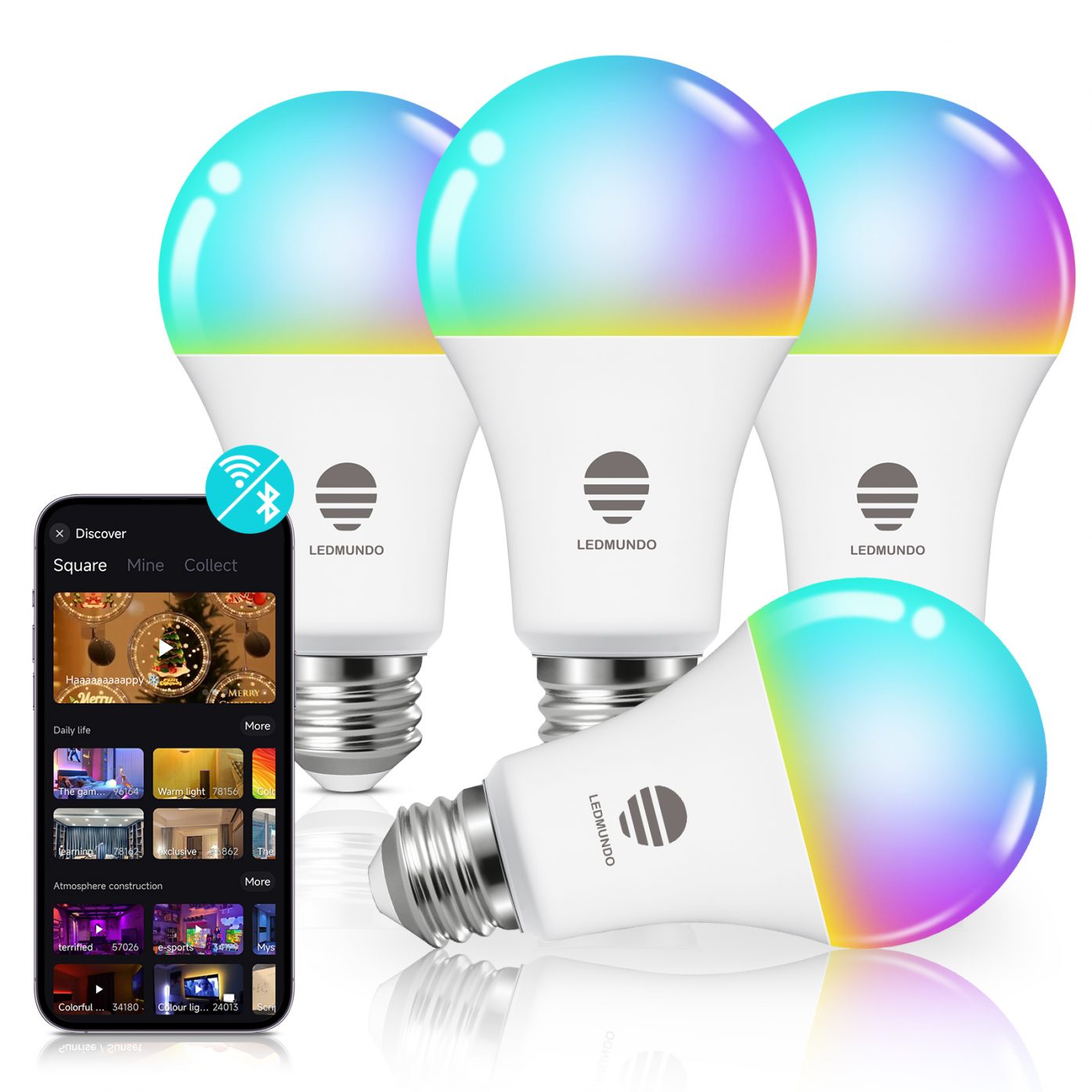 Smart Light Bulbs, Full Color Changing Dimmable Smart Bulbs Compatible ...