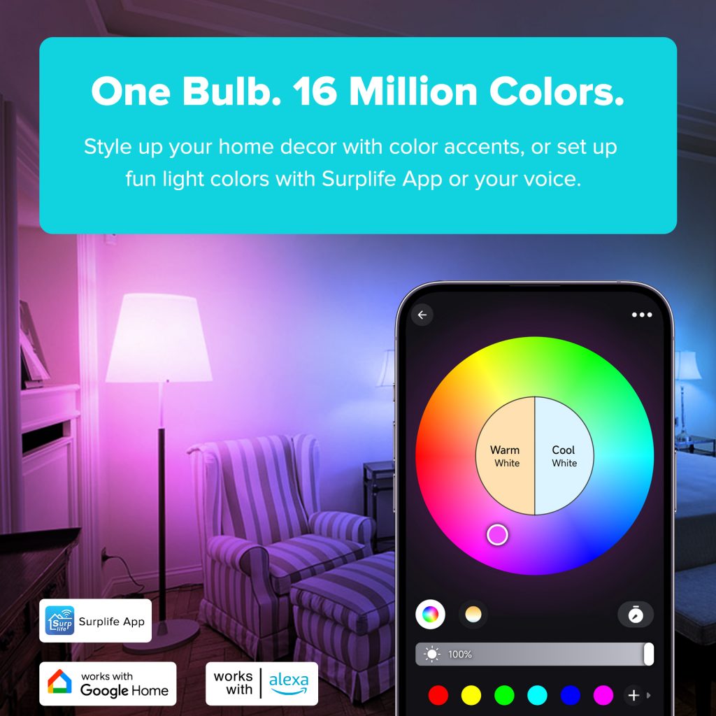 Color For Smart Smart Light Bulbs, Full Color Changing Dimmable Smart Bulbs Compatible ...